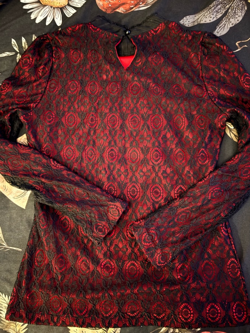 Gorgeous Red & Black Lace Detail Top by Feifei - Picture 3 of 4